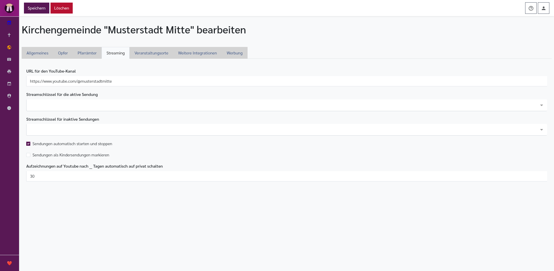 Kirchengemeinde bearbeiten: Streaming