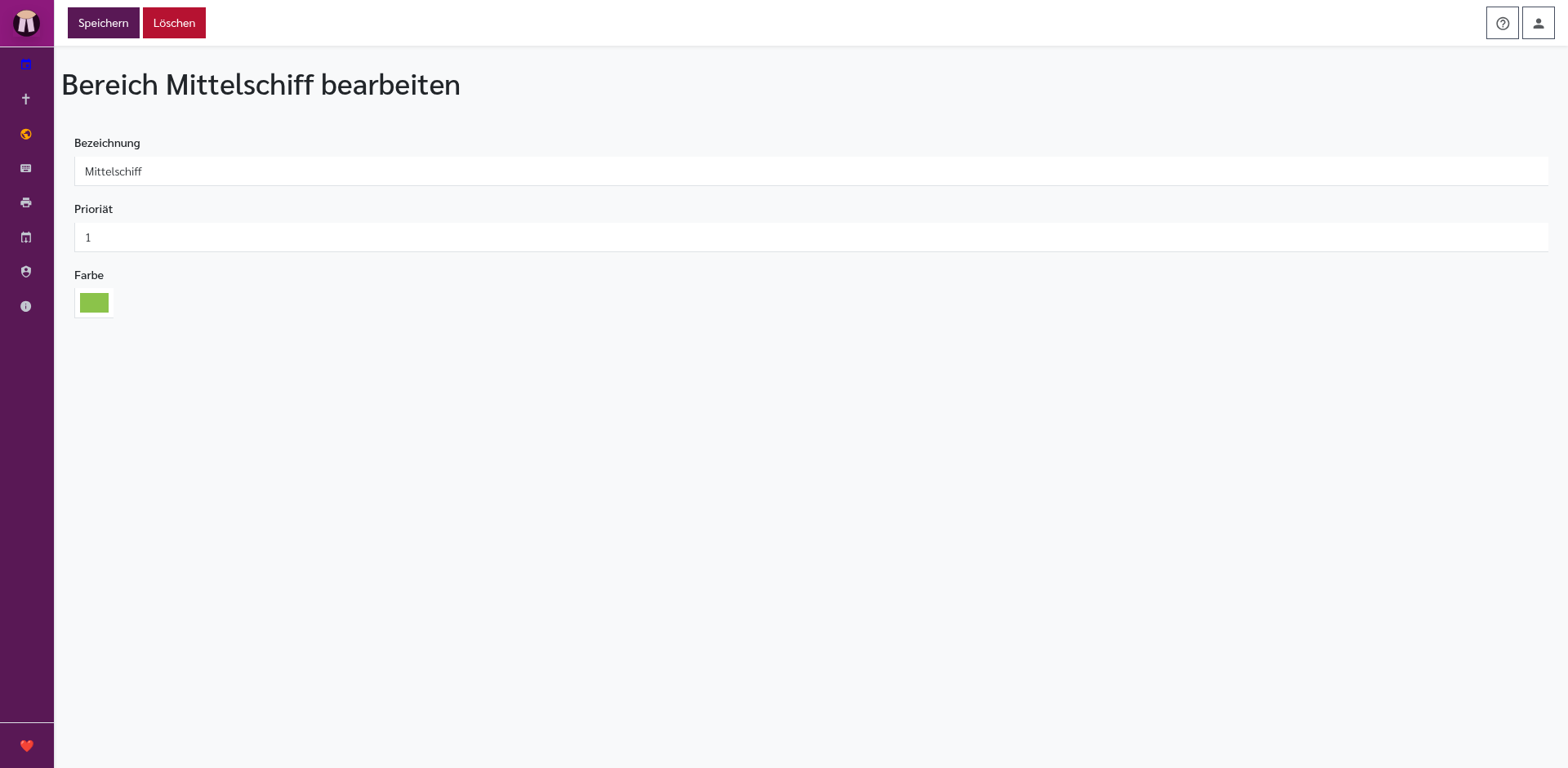 Sitzplan: Bereich bearbeiten