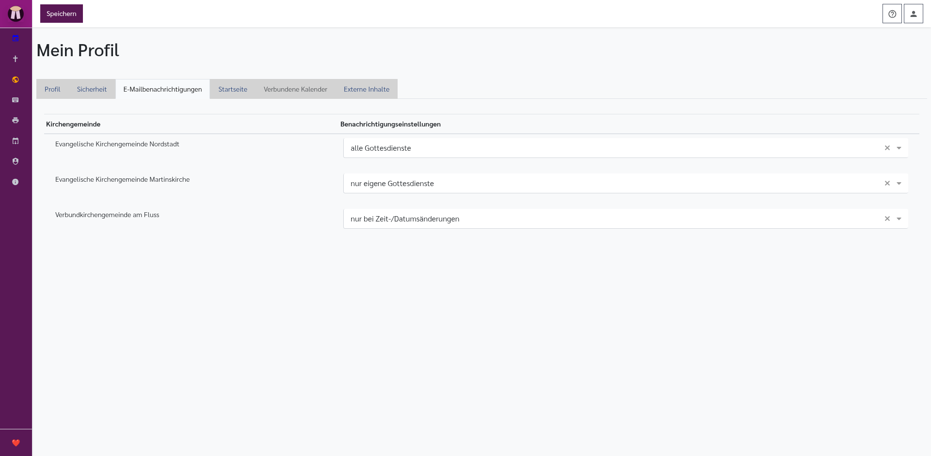 Persönliche Einstellungen: E-Mailbenachrichtigungen